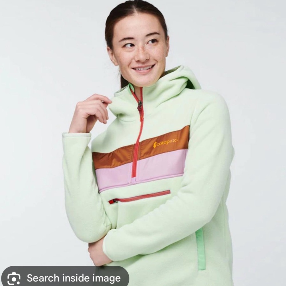 Cotopaxi Women's Mint Green Hooded Fleece Pullover with Colorblock Accents